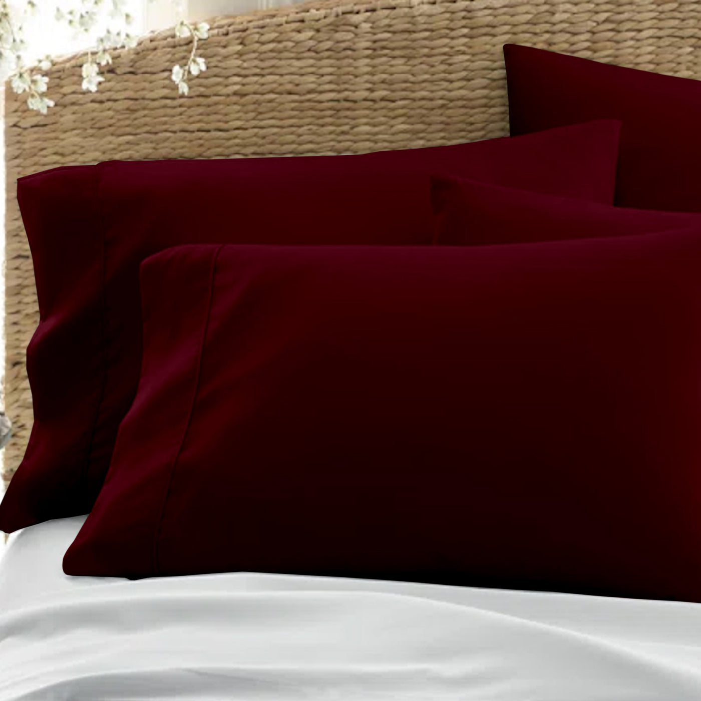 Set of 2 Solid Pillowcases 100% Egyptian Cotton 600 Thread Count