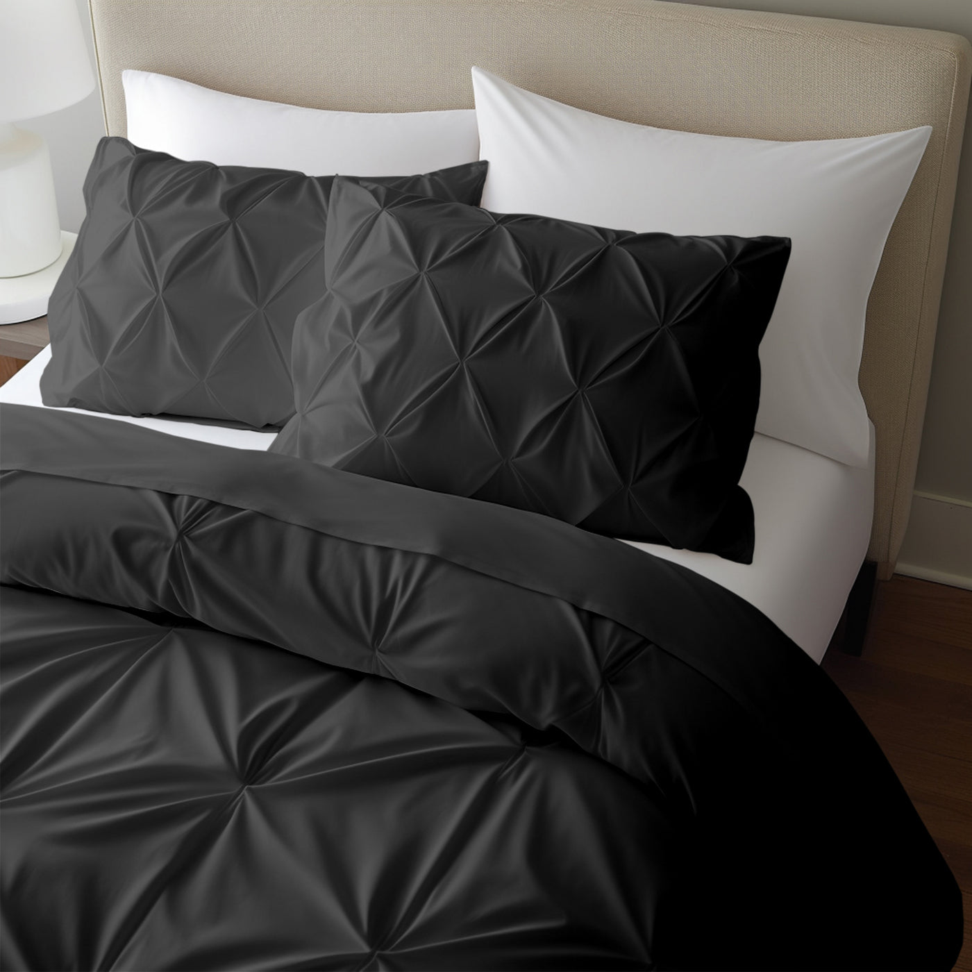 Pinch Pleated 3 Piece Duvet Cover Set 100% Egyptian Cotton 600 Thread Count - Dark Colors