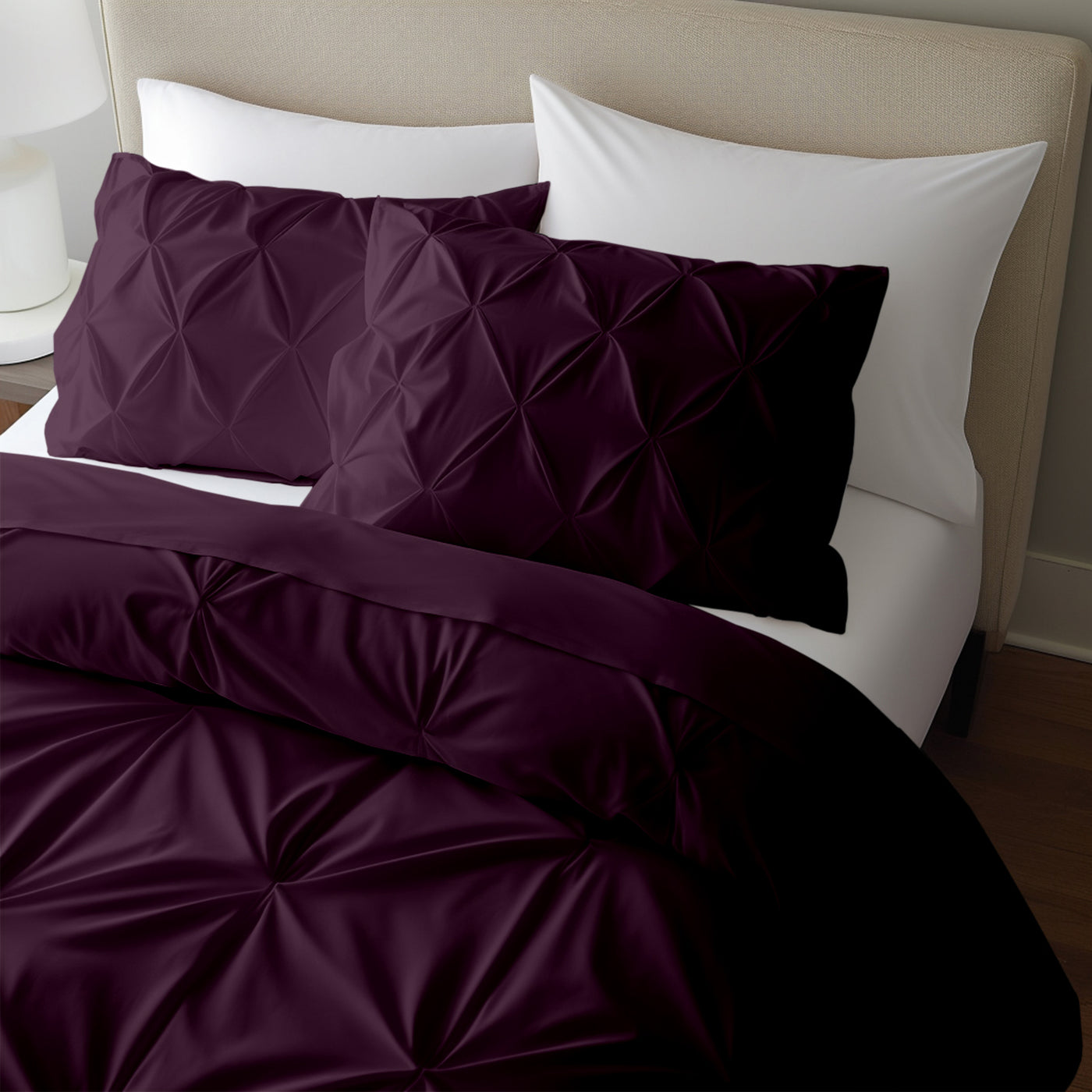 Pinch Pleated 3 Piece Duvet Cover Set 100% Egyptian Cotton 600 Thread Count - Dark Colors