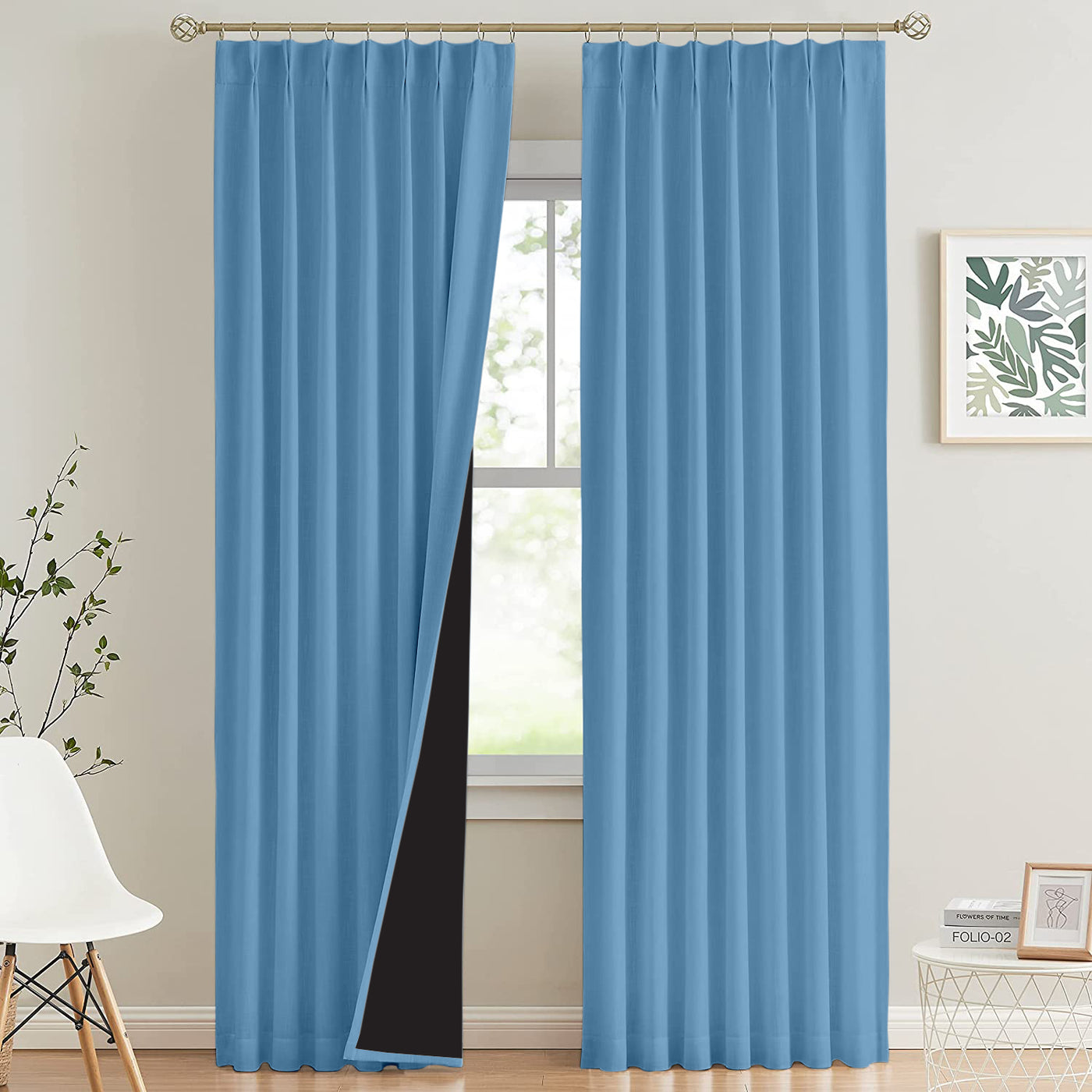 Double Pinch Pleat 100% Blackout Curtains 1 Panel - Light Colors