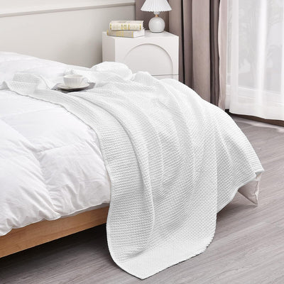Waffle Weave Soft Lightweight Cotton Blanket - Soft, Cozy Throw for Bed, Chair Or Couch