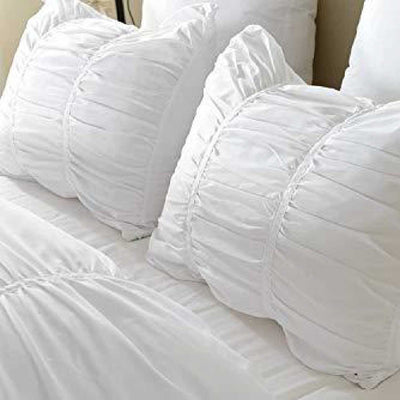 Set Of 2 Pillow Shams Ruched 100% Egyptian Cotton 600 Thread Count