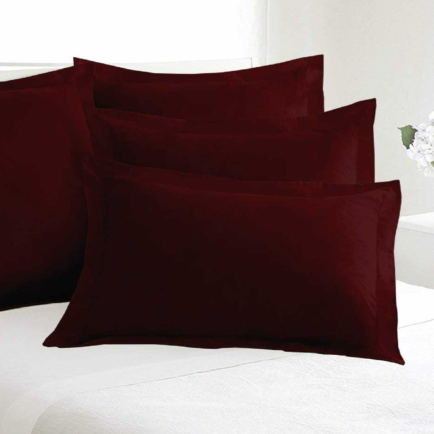 Set of 2 Solid Pillow Shams 100% Egyptian Cotton 600 Thread Count