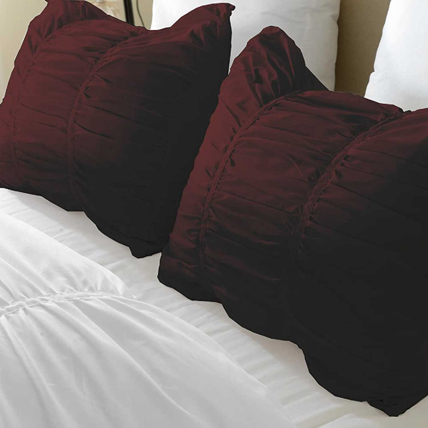 Set Of 2 Pillow Shams Ruched 100% Egyptian Cotton 600 Thread Count